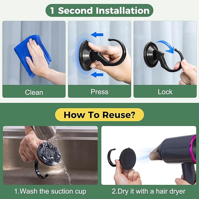 ANDGOO Large Suction Cup Hooks for Door Wreaths, 4 Pack Wreath Hangers for Front Door, Glass, Window, Shower, Upgraded 1.9" Diameter Wreath Holder, No Tools, No Damage, Holds Up to 22 lbs, Black