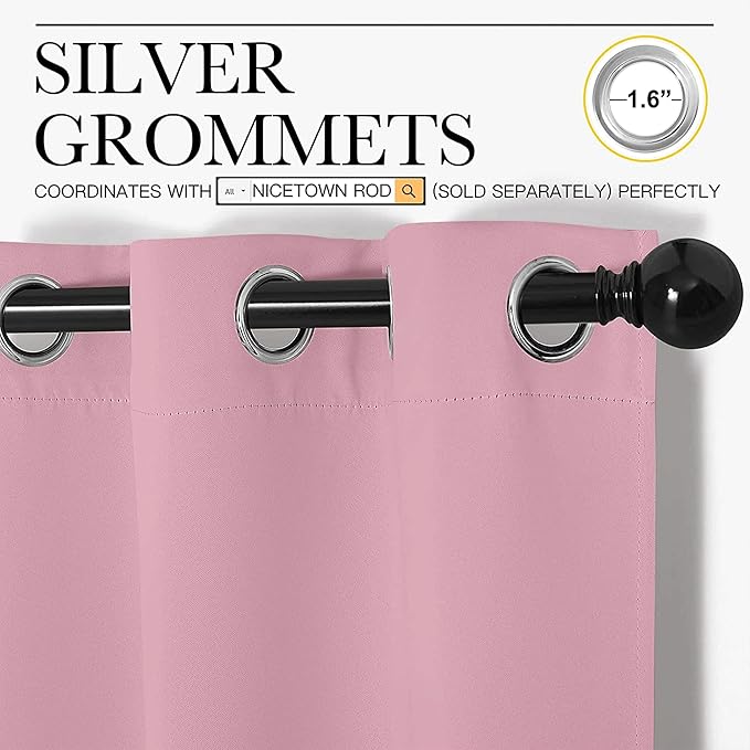 NICETOWN Blackout Curtain 57 inch Length, W55 x L57 Inch, Rouge Pink, 8 Grommets Top, 1 Piece, Thermal Insulated Modern Window Treatment Soundproof Drape Panel for Bedroom/Living Room