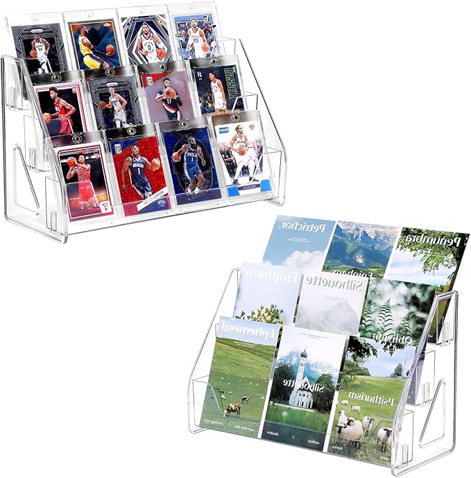 Trading Card Display Stand, Vertical Holder for Baseball Basketball Sports Graded Card Display Stand Tabletop for PSA BGS SGC Slabs, Snap-On Assembly(3 Tier, 2 Pack)