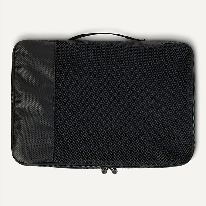 Amazon Essentials 4-Piece Packing Cubes Travel Accessories Set, Luggage Organizer with Double Zipper, Mesh Top, Space-Saving, Medium, Black (Previously Amazon Basics)
