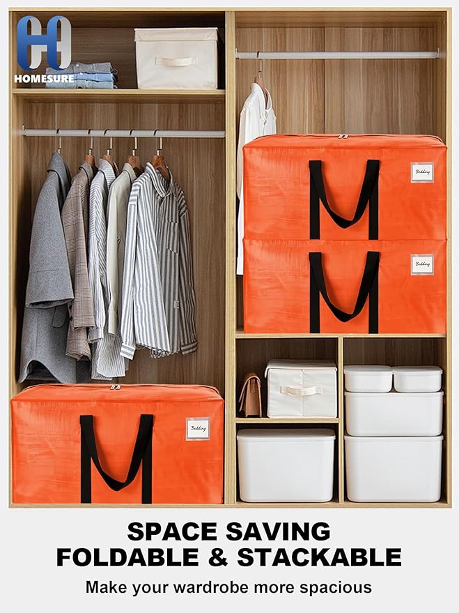 HOMESURE Supports 200lbs Heavy Duty Moving Bags - Strong Zipper & Wrap-Around Handles - Water-Resistant Storage Totes, Durable Alternative to Moving Boxes - 8 Pack - Orange