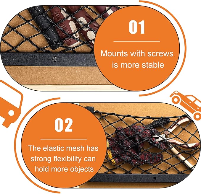 Frienda 4 Pcs Car Storage Net Bag, ABS Plastic Framed Mesh Net Holder, Phone & Cargo Organizer with Screws for Auto, Rv, Boat, Truck Pocket Storage (14 x 7.3 Inch)