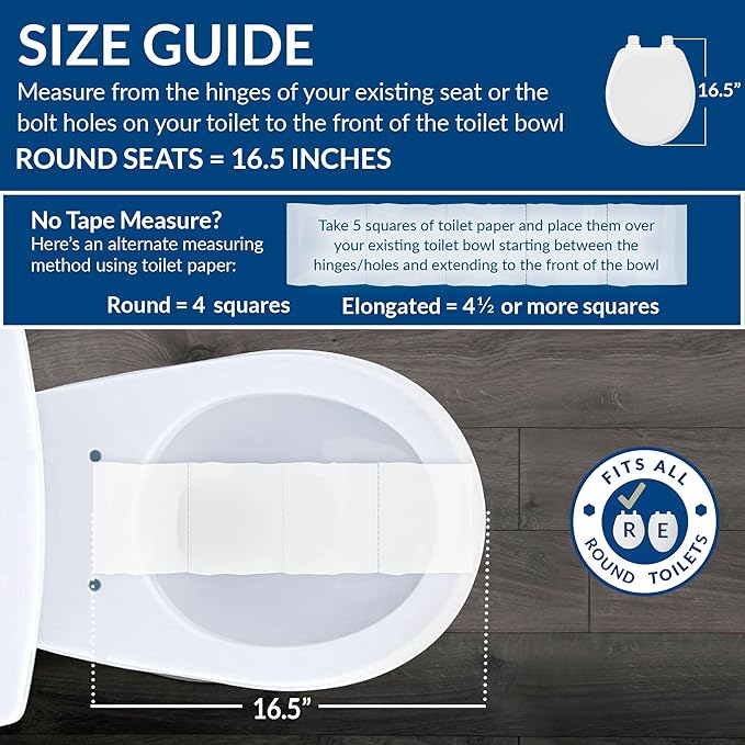 Mayfair Cassel Slow Close Toilet Seat, Easy Clean, Non Slip Premium Wood Seat, Easy Install, Made in USA, Round, White, 4-Pack