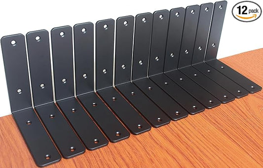 12 Pack - L 6" x H 6" x W1.5, 5mm Thick Black L Shelf Bracket, Iron Shelf Brackets, Metal Shelf Brackets, Floating Shelf, Shelf Supports with Screws