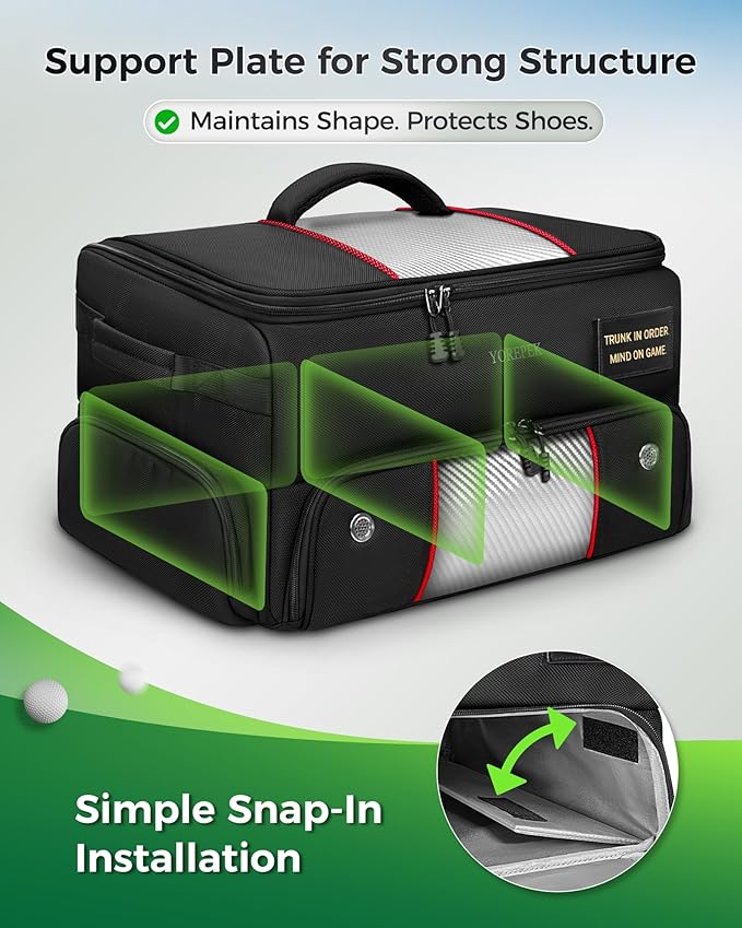YOREPEK Upgraded Golf Trunk Organizer, Golf Gifts for Men, with Removable Insulated Pouch&Dust-Proof Protective Layer, Multi-Compartment fits 2 Pairs of Shoes, Golf Accessories