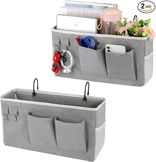 Bedside Storage Caddy/Bedside Hanging Storage Bag for Headboards Bunk Beds Dorm Rooms Book Phone Magazine Holder (2PC Grey)