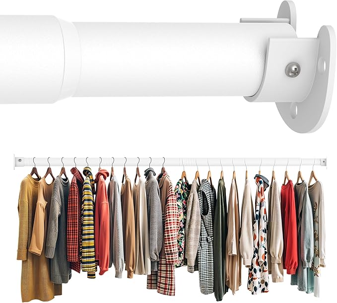 Closet Rod 30-51 Inches, Adjustable Heavy Duty Metal White Closet Rods for Hanging Clothes 1.3 Inches Diameter for Wardrobes Laundry