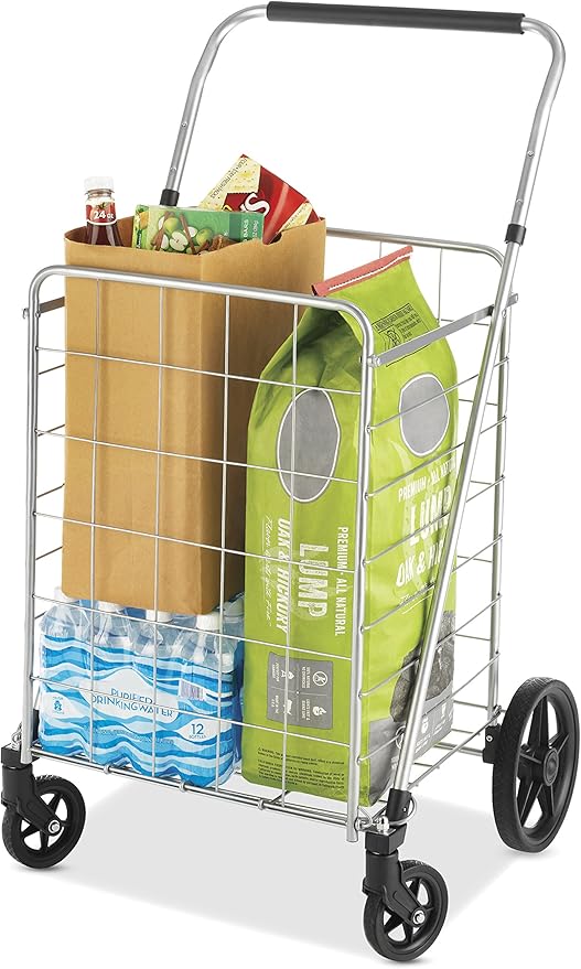 Whitmor Utility Cart with Adjustable Height Handle-Silver/Black