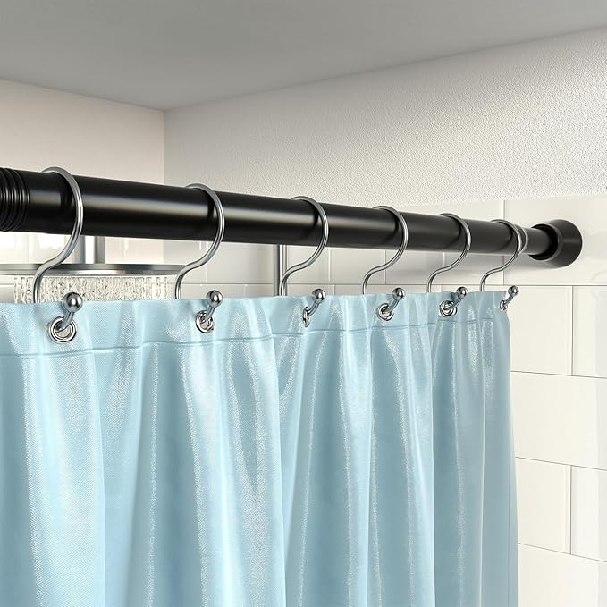 2 Pack Black Shower Curtain Rod 45 to 77 Inch,Shower Rods for Bathroom,Spring Tension Curtain Rod No Drilling for Windows Doors Closet Kitchen Wardrobe