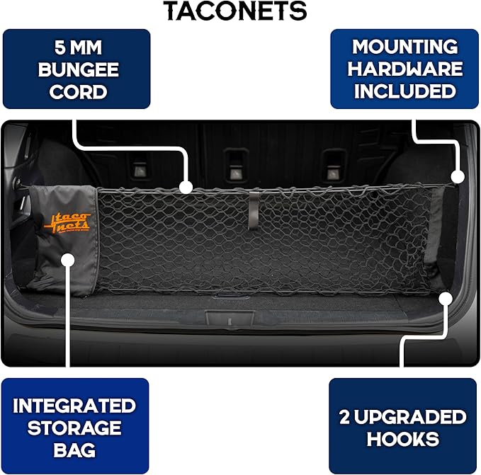 TacoNets Envelope Cargo Net for Subaru Outback - Fits 2015-Current - Upgraded 5mm Bungee - Integrated Storage Bag - Heavy Duty Hooks - Designed in USA