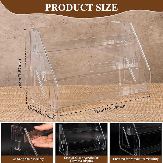 CELSOL Elevated 3 Tier Clear Acrylic Card Display Stand for Trading Cards, Sports Cards, Greeting Cards, Stickers – Slanted Holder for PSA Slabs, Vendors, Collectors & Retail (3 Tier 1 Pack)