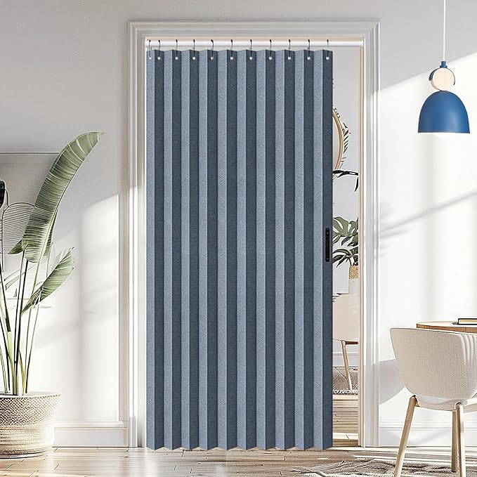 Vatge Door Curtains for Doorways - Faux Linen Accordion Style Doors Curtains for Open Closet, Bedroom, and Laundry Room, Bifold Door Cover for Doorway,1 Panel with Tieback, W52 x L78, Blue