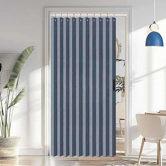 Vatge Door Curtains for Doorways - Faux Linen Accordion Style Doors Curtains for Open Closet, Bedroom, and Laundry Room, Bifold Door Cover for Doorway,1 Panel with Tieback, W52 x L78, Blue