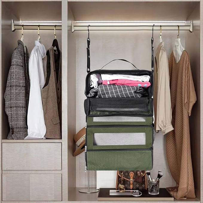 Olosar Suitcase Organizer, Travel Luggage Organizer Portable Hanging Travel Shelves Collapsible Hanging Packing Cubes for Carry on Suitcase