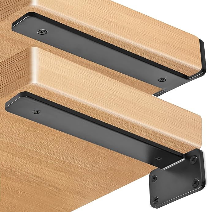 12 Pack - 11 inch Black Hidden L Shelf Bracket (1/5 Inch Thicked) Iron Floating Shelf Brackets Rustic Industrial Metal Brackets for Shelf Support