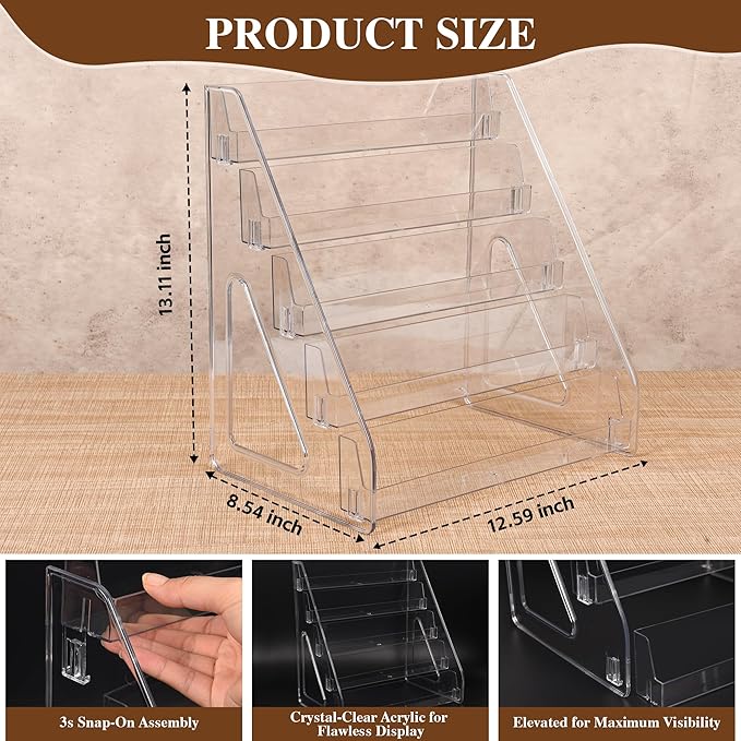 CELSOL Elevated 5 Tier Clear Acrylic Card Display Stand for Trading Cards, Sports Cards, Greeting Cards, Stickers – Slanted Holder for PSA Slabs, Vendors, Collectors & Retail (5 Tier 1 Pack)