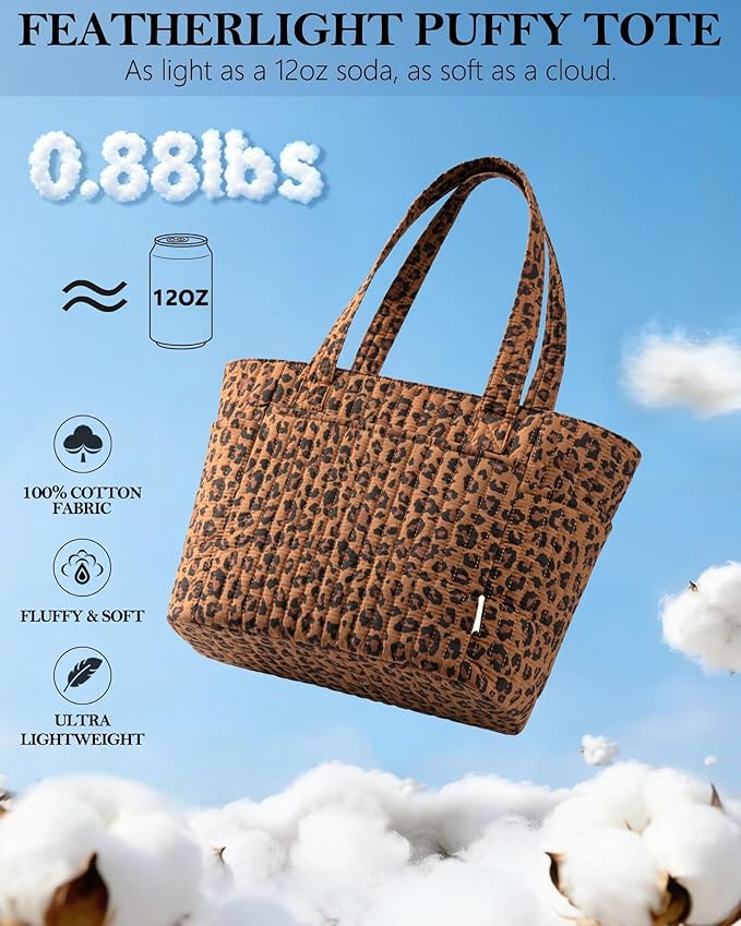 Bagstellar Puffer Tote Bag for Women, Quilted Cotton Laptop Work Tote Shoulder Bag for College School, Teacher, Nurse, Travel | Top Full-zip Closure