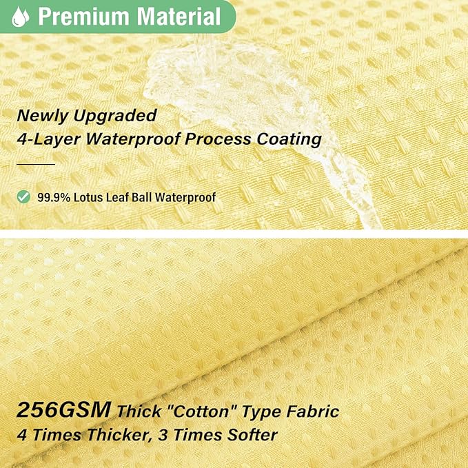 Dynamene Yellow Fabric Shower Curtain - Waffle Weave Textured Heavy Duty Cloth Shower Curtains for Bathroom, 256GSM Hotel Luxury Weighted Bath Curtain Set with 12 Hooks,72x72, Yellow