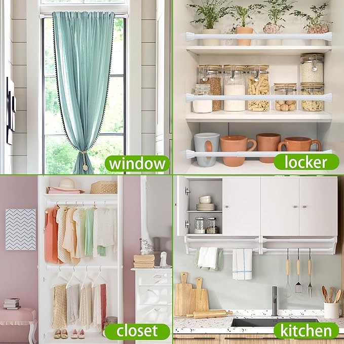 White Tension Rods 16 to 26 Inch Tension Curtain Rod Small Tension Rods Adjustable Curtain Rod Spring Curtain Rods No Drilling Expandable Pressure Spring for Closet Kitchen