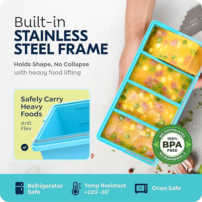 1 cup Silicone Freezer Trays with Lids, Soup Freezer Container molds, Easily prepare portioned meals, Great for storing soups, leftovers, sauces and other dishes, Oven & Dishwasher -Safe – 2 Pack