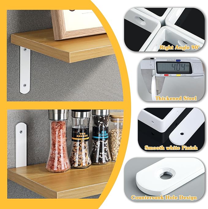 Alise Floating Shelf Brackets,White Bracket for Shelves Heavy Duty L Wall Bracket Corner Brace,Stainless Steel Joint Angle Brackets for Wooden Board Hanging Support,10x6x1.2 Inch Upgraded(Pack of 4)