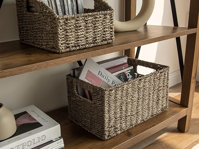 StorageWorks Wicker Storage Basket for Organizing, Medium Seagrass Storage Baskets with Built-in Handles for Pantry, Shelves,2-Pack