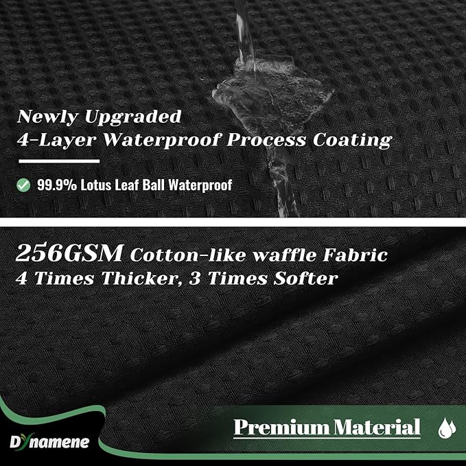 Dynamene Fabric Shower Curtain with Snap in Liner, Black Waffle Hotel Shower Curtains for Bathroom, Washable Waterproof Cloth Shower Curtain Liner Set with Plastic Hooks, Mesh Top Window, 72x72