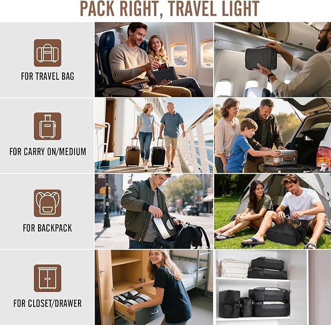 Veken 10 Set Packing Cubes for Travel Essential, Suitcase Organizer Bags in 4 Sizes, Carry-On Luggage Accessories with Large Laundry & Shoes Bag, Must-Have for Airplane, Road Trip & Camping