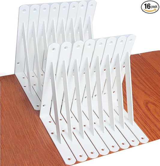 16 Pack L8 x H 6" White Heavy Duty Shelf Brackets with Screws Metal Shelf Brackets Shelf Support Angle Brackets for Shelves L Brackets Heavy Duty Floating Shelf