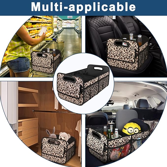 Deosk Trunk Organizer and Storage with Reinforced Handles,Car Accessories for Women/Men 50L Waterproof Polyester Trunk Organzier for Car/SUV/Minivan/Truck(Medium,Leopard print)