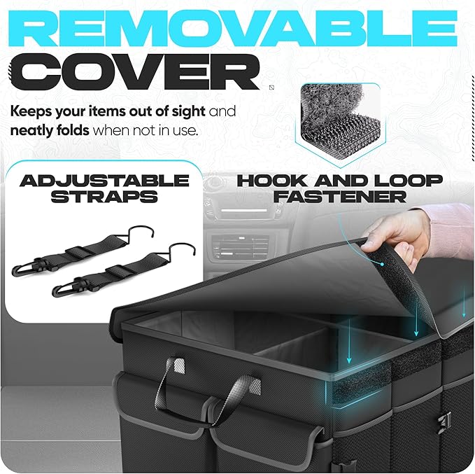 FORTEM Trunk Organizer with Cooler For SUV Car Trunk, Foldable Storage, Car Accessories for Women Men, Collapsible Bag, 600D Oxford, Non Slip Bottom, Straps, Soft Cover (105L)