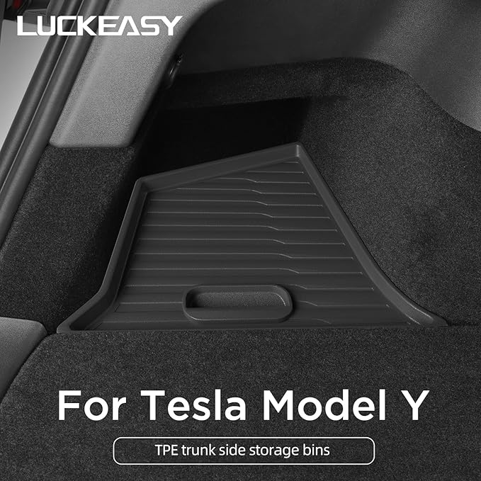 LUCKEASY 2PCS Trunk Storage Box for Tesla Model Y 2021-2024 5 Seat (Not Fit 2025+ Juniper) TPE Trunk Organizer Bins With Lids Trash Cans Accessories Interior Black