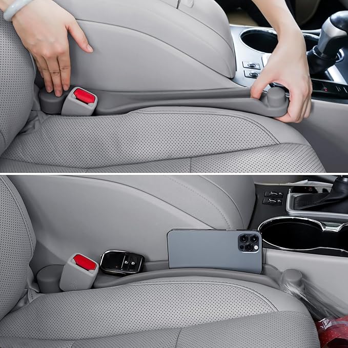 Car Seat Gap Filler Set of 2, 3IN1 Seat Side Gap Filler Plug with Storage Slot & Hook Function, Soft Foam Universal Fit Car SUV Truck Fill Gap Between Seats Console Organizer（Narrow Carbon Gray）