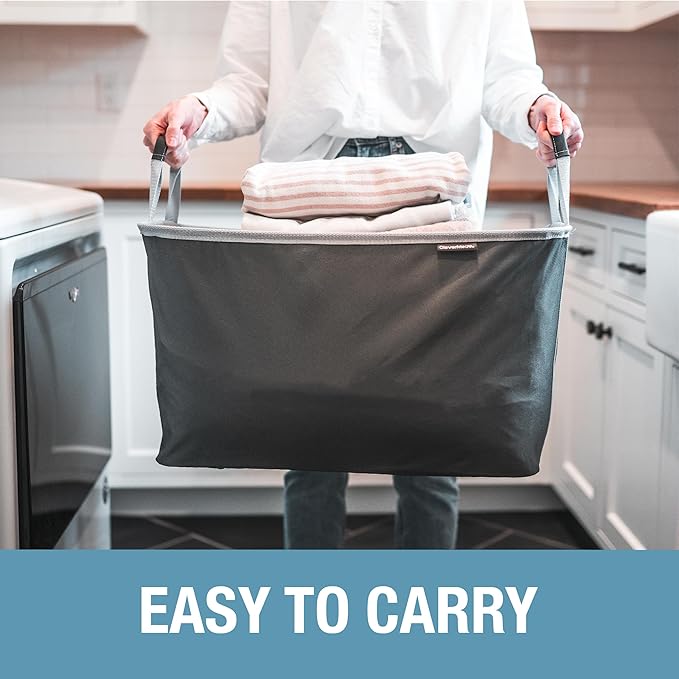 CleverMade Collapsible Fabric Laundry Basket - Charcoal 2 Pack 60L / 16 Gal - Space Saving Storage Organizer with Premium Handles Foldable Home