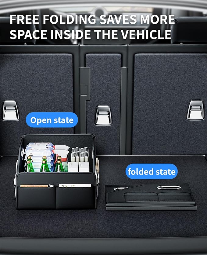 Car Storage Basket, Foldable with Removable Dividers, PU Leather Seat Organizer with Metal Handle, Non-Slip Stable Design, Passenger Front Seat Storage for Back Seat & Floor, 12.6 Inches