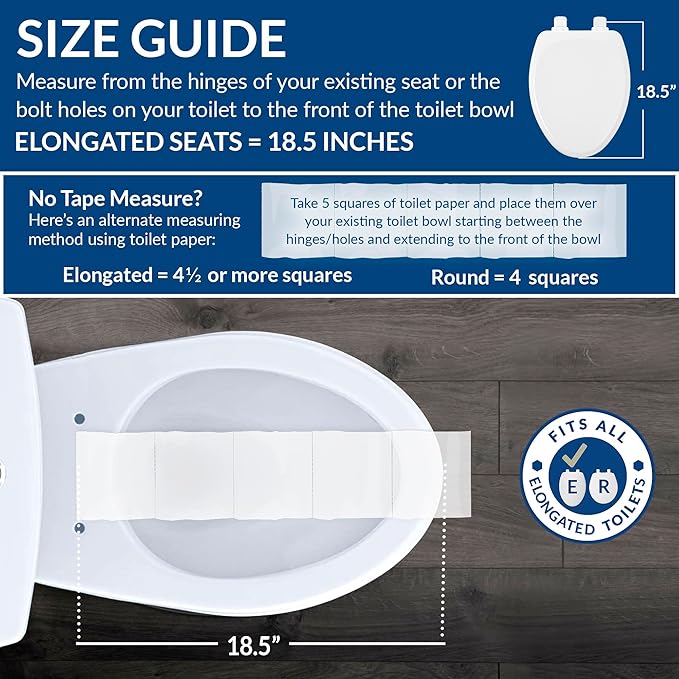 Mayfair Cassel Slow Close Toilet Seat, Easy Clean, Non Slip Premium Wood Seat, Easy Install, Made in USA, Elongated, White, 4-Pack
