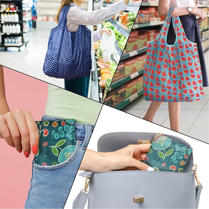 Reusable Grocery Bags, 6 Pack 50Lbs Foldable Fashion Washable Shopping Bags, Large Boho Tote Bags For Groceries, Bulk Market Cloth Storage Bags, Utility Aesthetic Personalized Gifts For Women