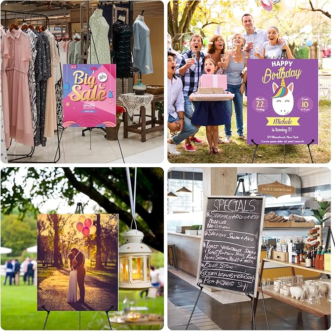 RRFTOK 63" Instant Foldable Portable Ground Easel Stand for Art, Crafts, Wedding Banner & Poster Display - 3 Pack Metal Tripod