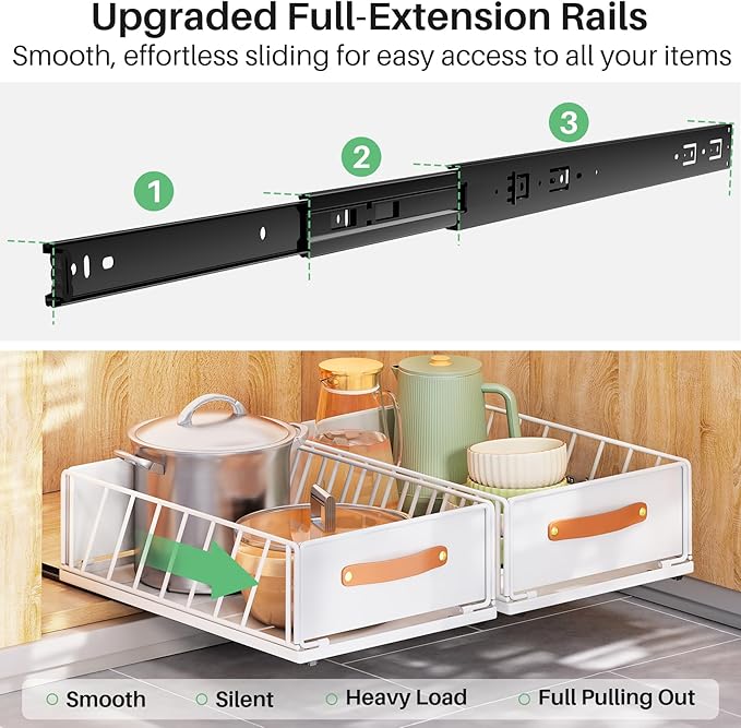 Pull out Cabinet Organizer Fixed with Adhesive Nano Film,Heavy Duty Slide out Pantry Shelves Drawer Storage,Sliding Mesh Cabinet Basket with Handle for Kitchen, Bathroom,Home, 15.8"W X 21"D X6.2"H