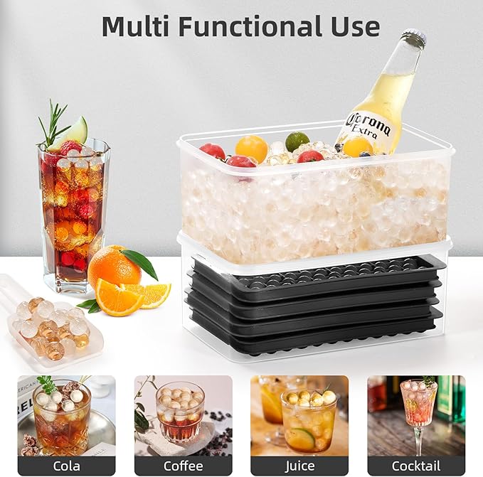 WIBIMEN Mini Ice Cube Trays, 0.55” Tiny Pebble Ice for Iced Coffee & Cocktails, Fast Chill, Easy Twist Release, Stackable with Lid & Storage Bin (4 Pack, Black)