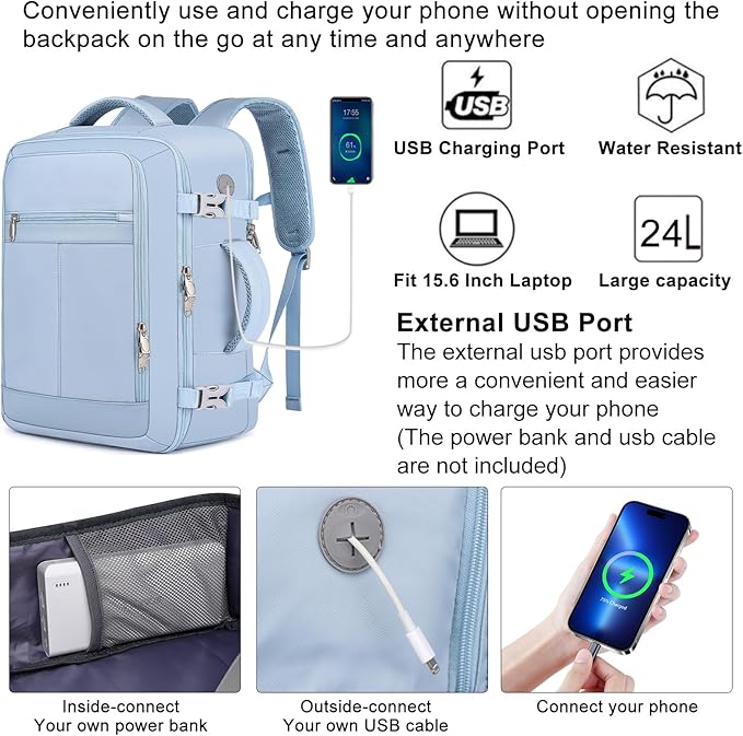 EZUOLA Travel Backpack for Men Women,Carry On Backpack Airline Approved,Backpack for College Essentials with 15.6inch Laptop Compartment, Lightweight Work Back pack for Weekend Business,Gifts Blue