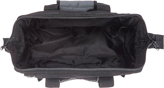 Amazon Basics Durable Wear-Resistant Tool Storage Bag with Adjustable Shoulder Strap, Portable Tool Organizer, 16 Pockets, 12 in, Black & Gray