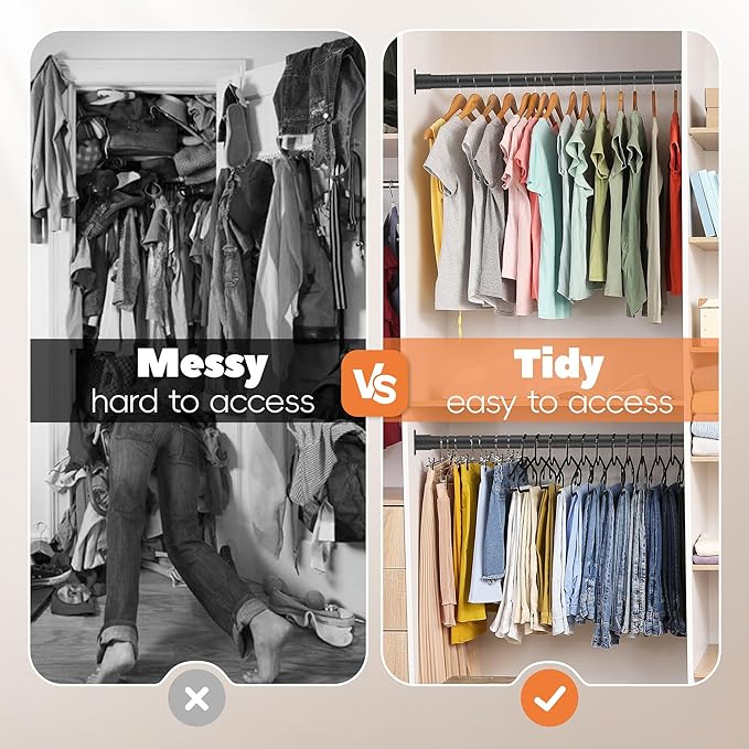 Closet Rod 50-99 Inches, Adjustable Heavy Duty Metal Black Closet Rods for Hanging Clothes 1.3 Inches Diameter for Wardrobes Laundry