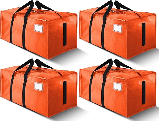 HOMESURE Supports 200lbs Heavy Duty Moving Bags - Strong Zipper & Wrap-Around Handles - Water-Resistant Storage Totes, Durable Alternative to Moving Boxes - 4 Pack - Orange