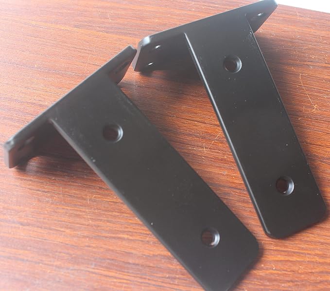 16 Pack - 5 inch Black Hidden L Shelf Bracket (1/5 Inch Thicked) Iron Floating Shelf Brackets Rustic Industrial Metal Brackets for Shelf Support