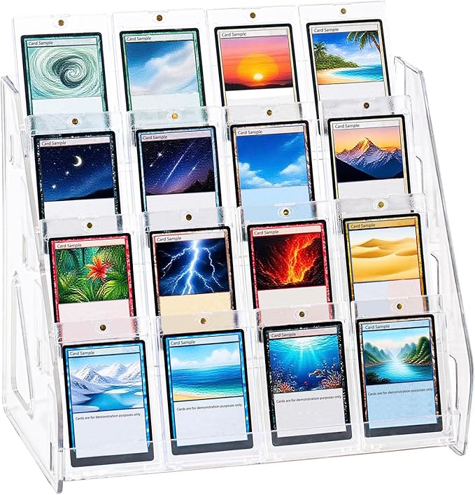 DEEIF 4 Tier Acrylic Trading Card Display Stand, 12" Riser Display Shelf for Magnetic Holders, Toploaders, PSA Graded Cards, TCG Sports Card Collection (1 Pack)