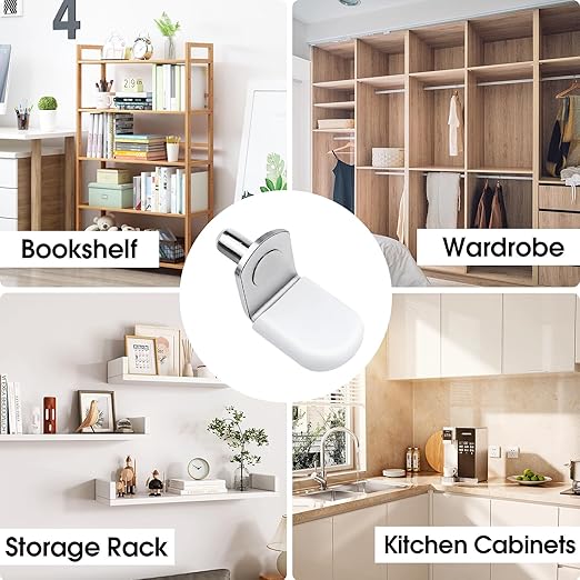 24 Pack Shelf Pegs 5mm (3/16'') with Storage Box, L-Shaped Metal Shelf Pins with Anti-Slip Caps, Nickel Plated Replacement for Kitchen Pantry, Bookcase, Medicine Cabinet & Glass Shelves