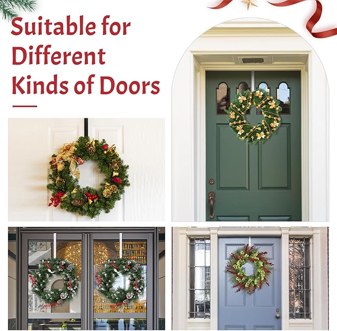 12 in Wreath Hanger for Front Door 2 Pack White Wreath Hangers Over The Door Wreaths Hanger Holder Hook Christmas Wreaths Hook Decoration Christmas Halloween Easter Home Outdoor Narrow