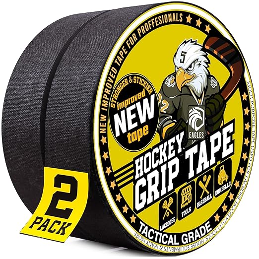 Hockey Tape Black 1inch Grip Tape 2 Roll Athletic Sports Tape Water-Resistan Multipurpose Cloth Tape for Lacrosse Baseball & Softball Bats, Pullup Bars, Sports Gift Wrist Ankle Foot Gymnastics Bar
