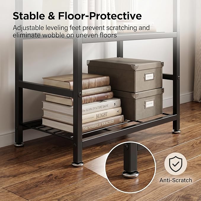 Small Storage Shelves, 4-Tier Metal Shelving Unit with Adjustable Feet, Compact Shelf Organizer for Garage, Kitchen, Pantry and Closet Organization, 17.7" x 11.8" x 43.3" ，Black